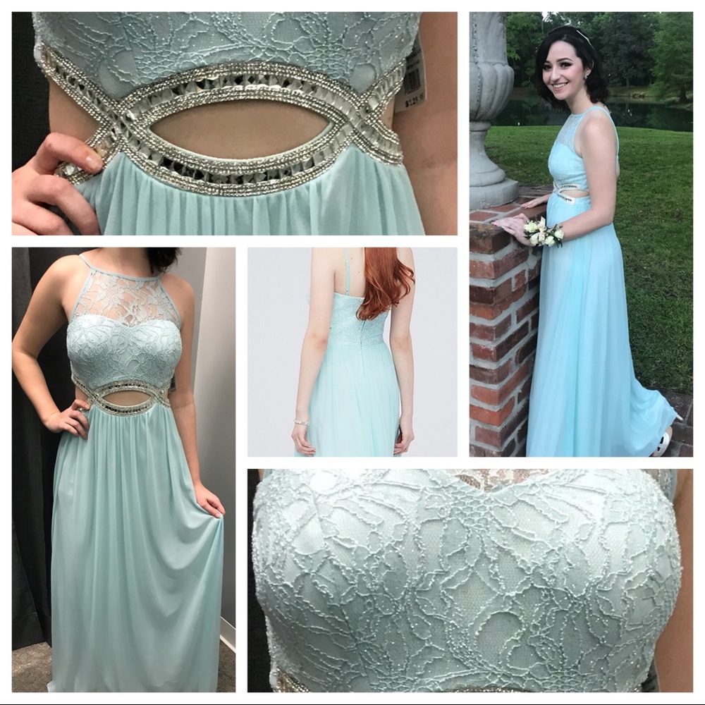 Crystal CutOuts and Lace High-Neck Dress
